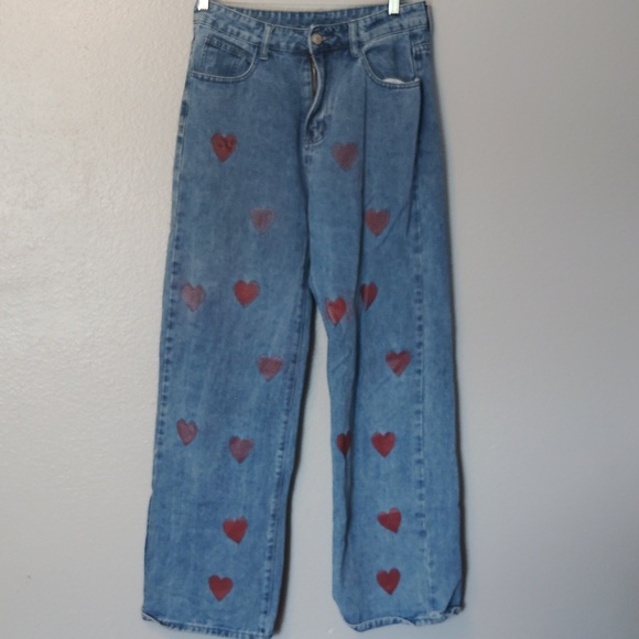 Shein Heart print Jeans Denim Size Large - Picture 16 of 16